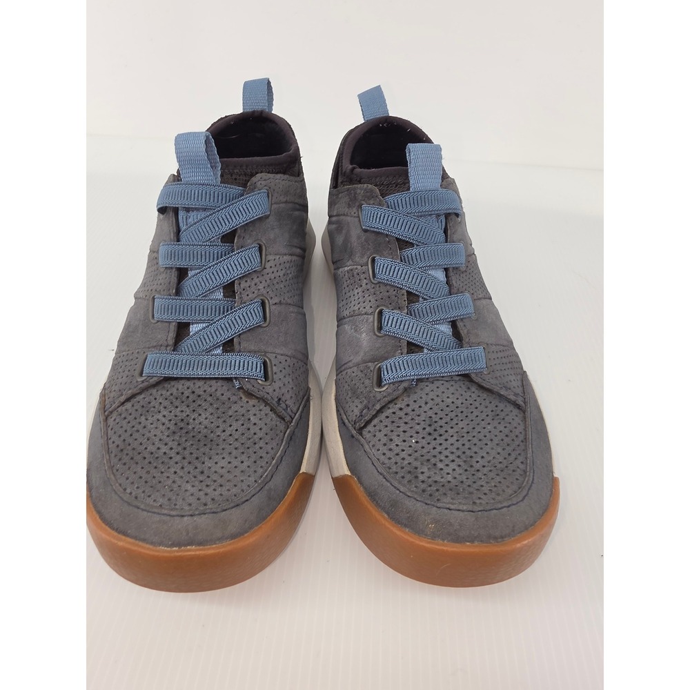 LL Bean Vista Low Lace Sneakers Gray Blue Suede Perforated Shoes Mens 9.5